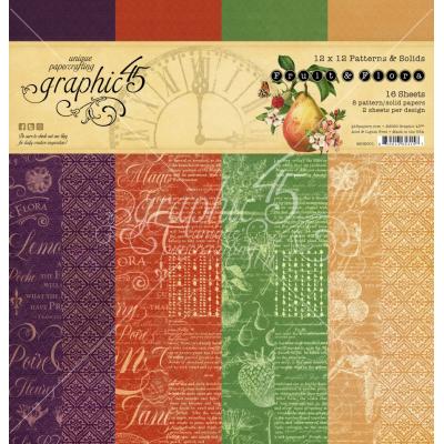 Graphic 45 Fruit & Flora Designpapier - Patterns & Solids Paper Pad